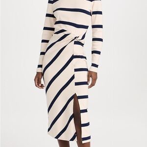 Tanya Taylor Navy and Cream Striped  Cody Dress